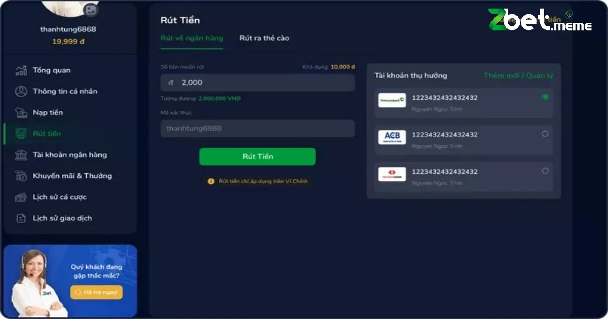 Rút Tiền Zbet - Giao Dịch An Toàn, Nhanh Chóng Và Thuận Tiện 1 Cách Rút Tiền Tại Zbet Đơn Giản